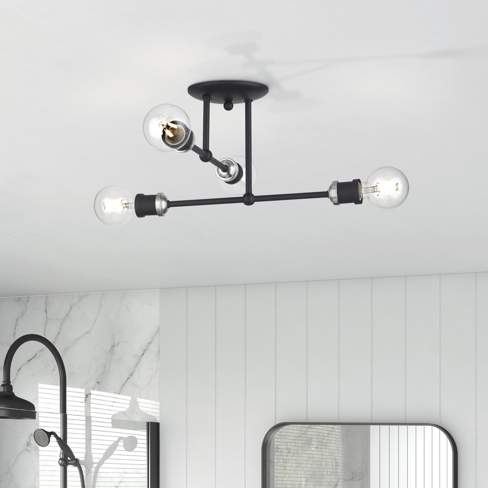 Delacroix 4 Light 17 inch Black with Brushed Nickel Accents Semi-Flush Ceiling Light