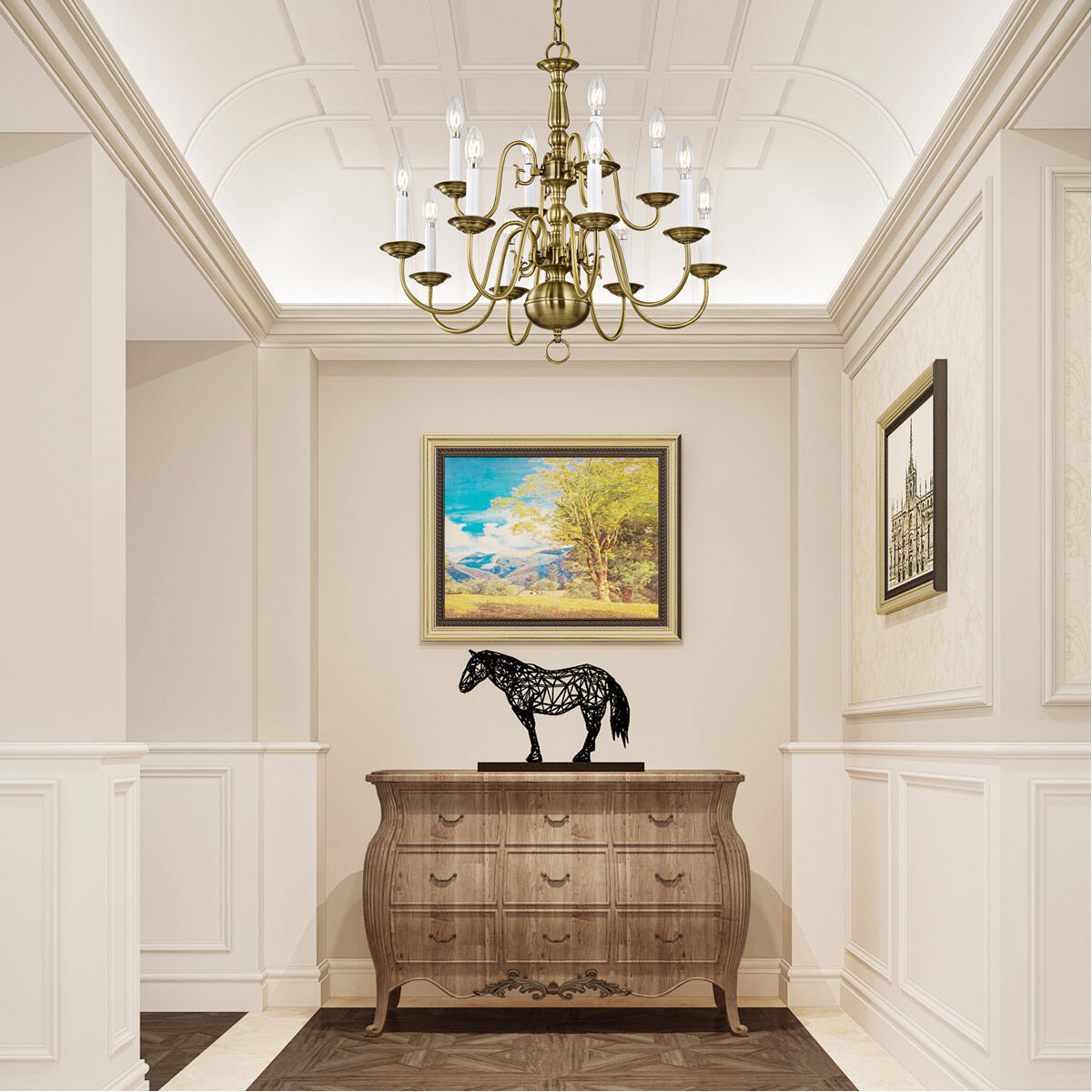 Williamsburgh 12 Light 26 inch Antique Brass Chandelier Ceiling Light