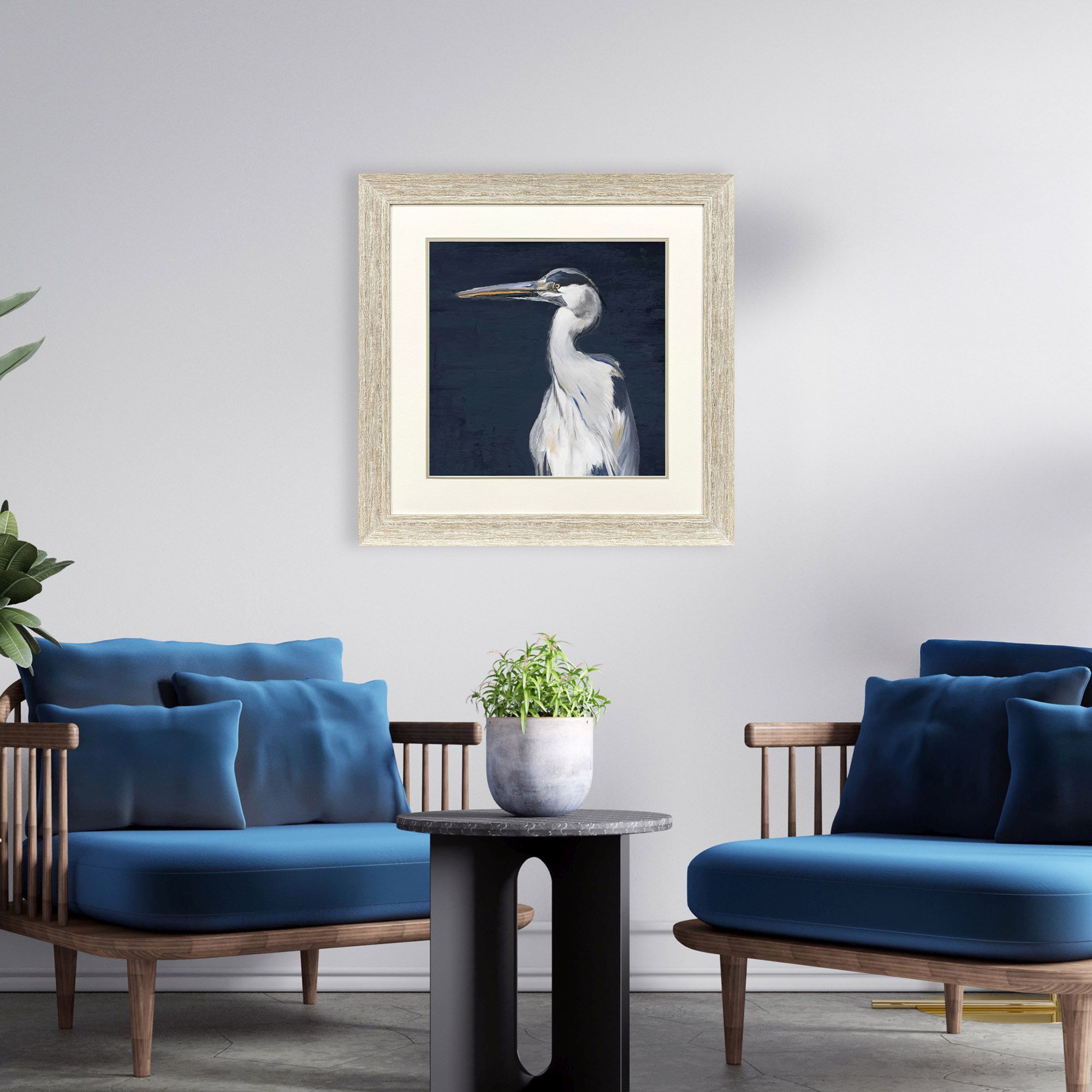 Blue Heron Blue and Beige Framed Art, Propac