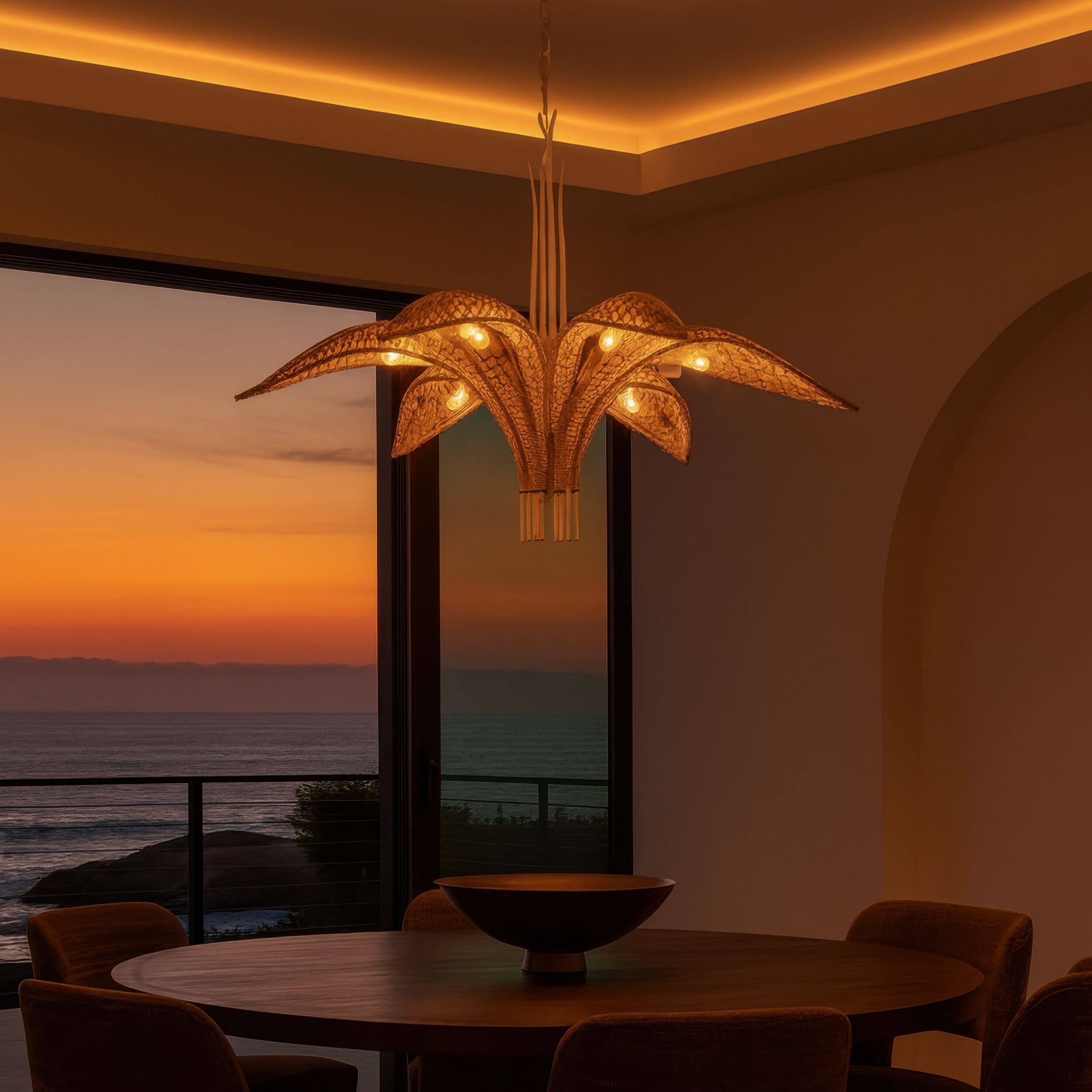 Century Palm 6 Light 38 inch Country White Chandelier Ceiling Light