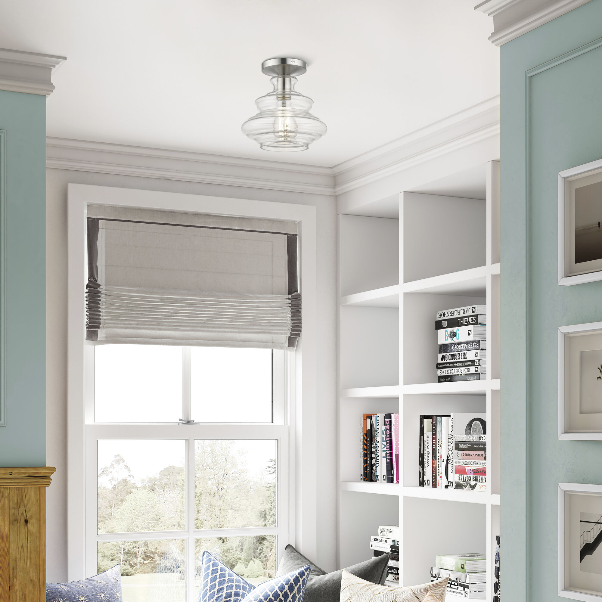 Everett 1 Light 9 inch Brushed Nickel with Chrome Finish Accents Semi-Flush Ceiling Light