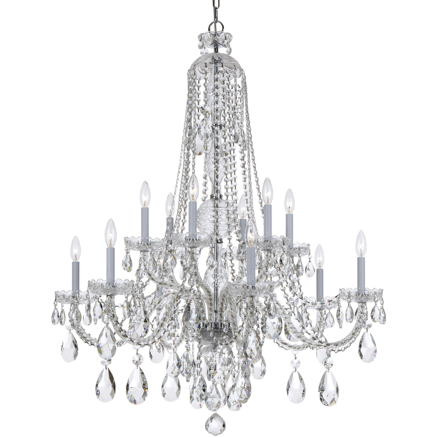 Traditional Crystal 12 Light 37.5 inch Polished Chrome Chandelier Ceiling Light in Clear Hand Cut