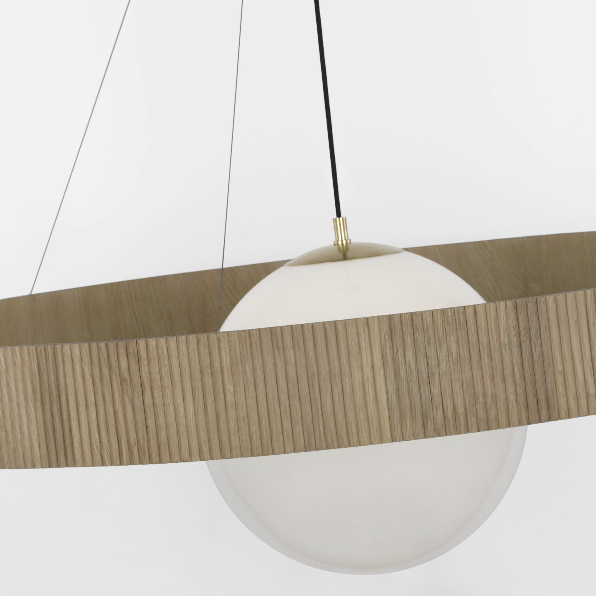 Windsor Smith Arena LED 53 inch Hand-Rubbed Antique Brass and Natural Oak Ring and Globe Chandelier Ceiling Light