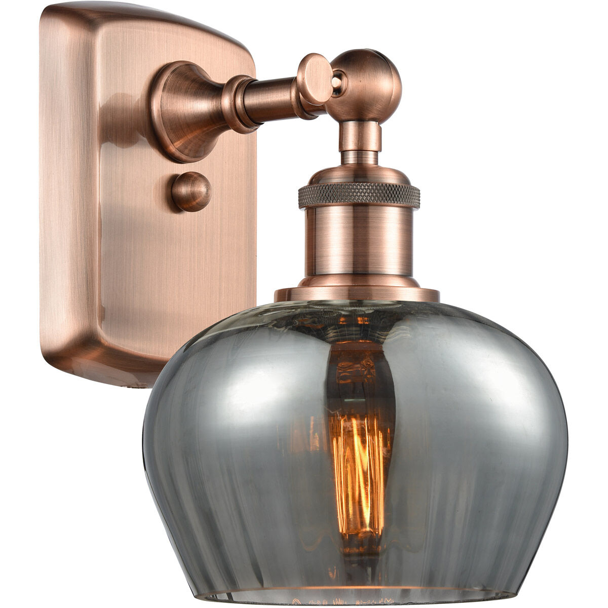 Ballston Fenton LED 7 inch Antique Copper Sconce Wall Light in Plated Smoke Glass, Ballston