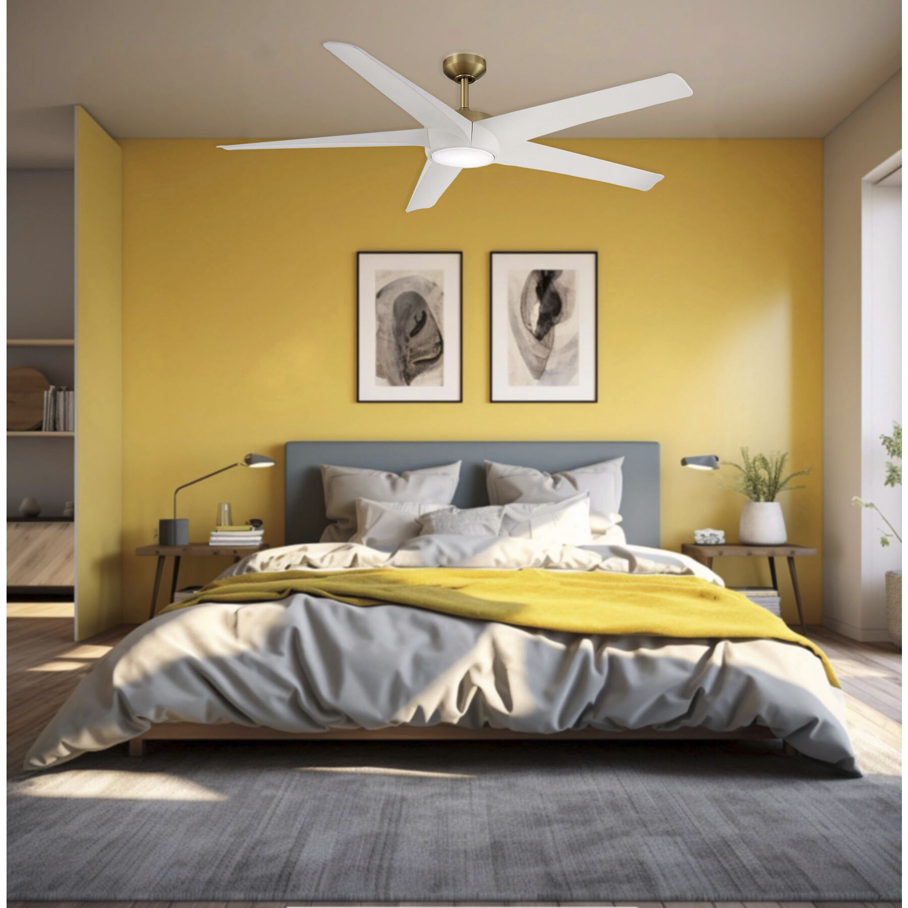 Skymaster 64 inch Soft Brass with Flat White Blades Ceiling Fan