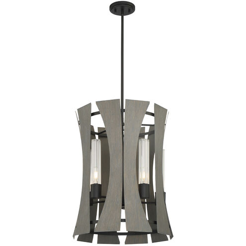 Pennino LED 18 inch Matte Black with Grey Wood Chandelier Ceiling Light