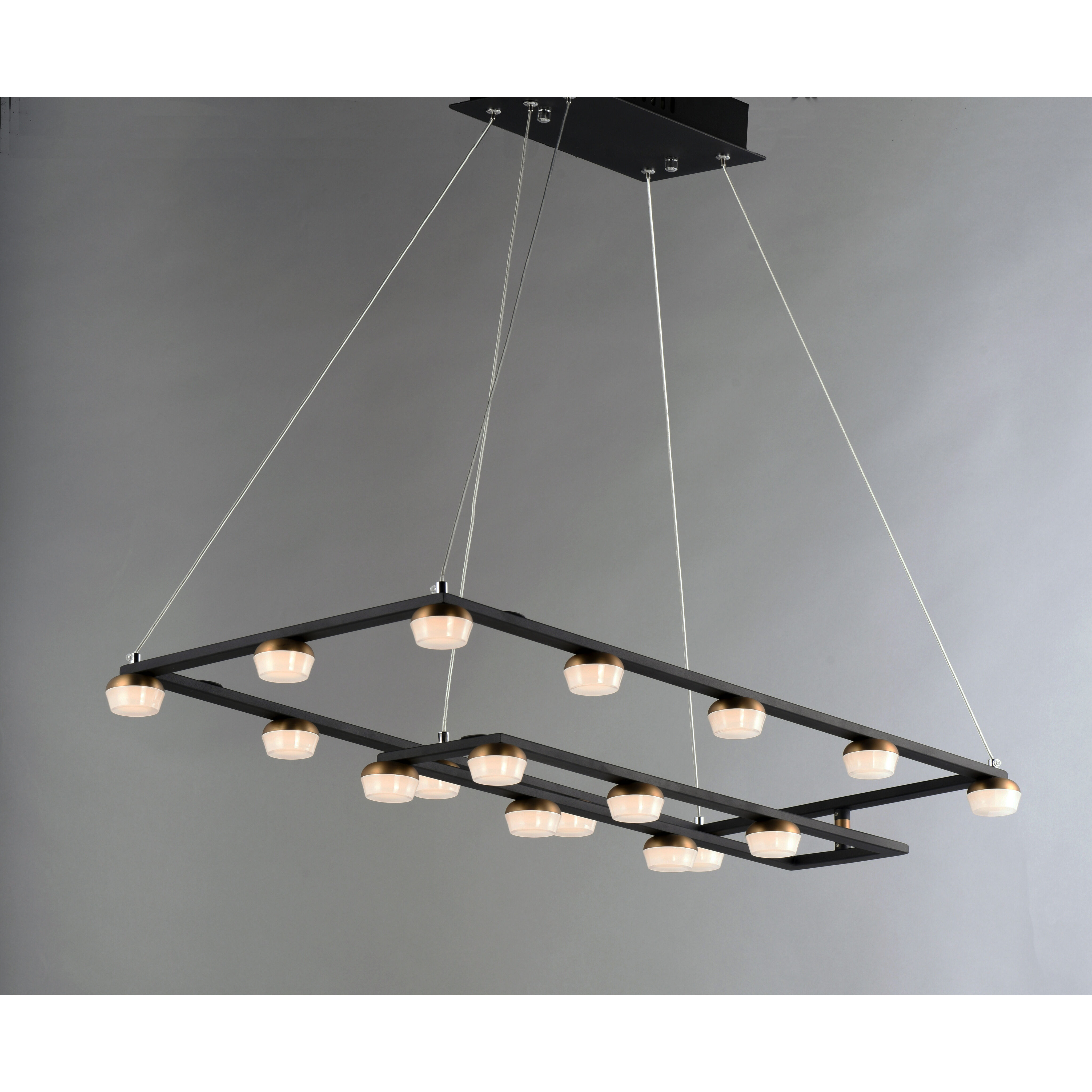 Button LED 15.75 inch Black and Gold Suspension Pendant Ceiling Light