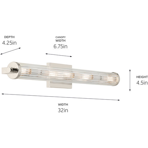Azores 5 Light 32 inch Polished Nickel Linear Bath Wall Light, Large
