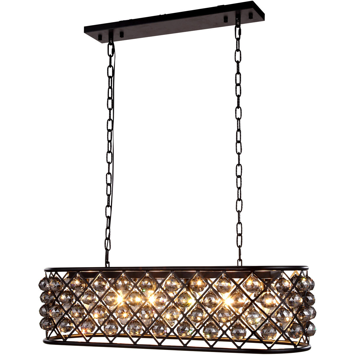 Madison 6 Light 40 inch Matte Black Island Pendant Ceiling Light in Silver Shade, Faceted Royal Cut, Urban Classic