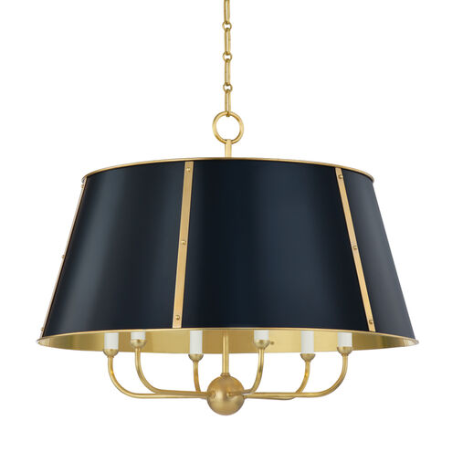 Cambridge 6 Light 28.5 inch Aged Brass/Darkest Blue Chandelier Ceiling Light