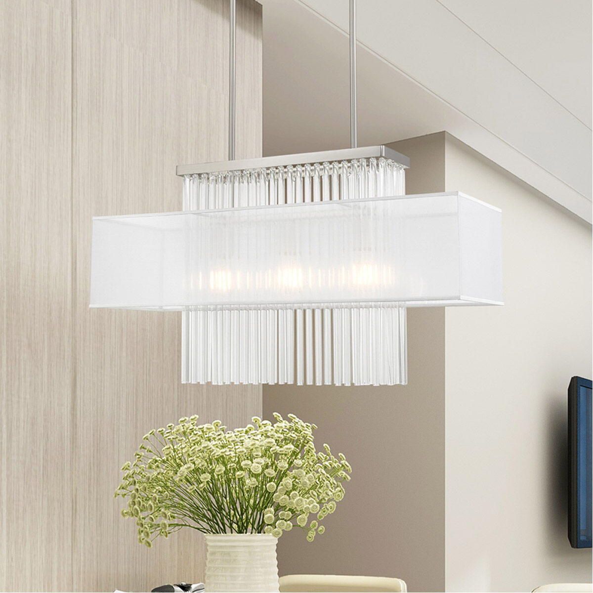 Livex 41143 91 Alexis 3 Light 30 inch Brushed Nickel Linear Chandelier Ceiling Light
