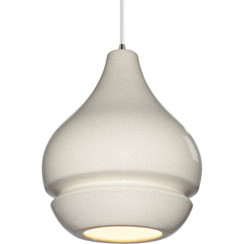 Radiance Collection LED 8 inch Brushed Nickel and White Crackle and White Pendant Ceiling Light