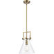 Newton Cone 1 Light 10 inch Brushed Brass Pendant Ceiling Light in Clear Glass
