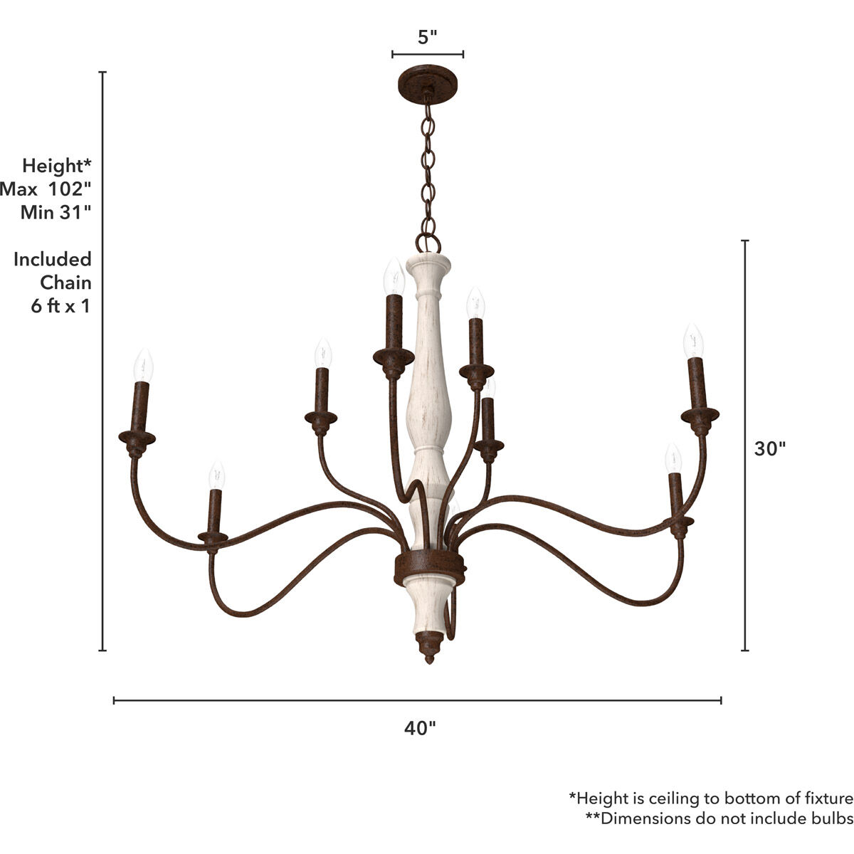 Teren 9 Light 40 inch Distressed White Chandelier Ceiling Light
