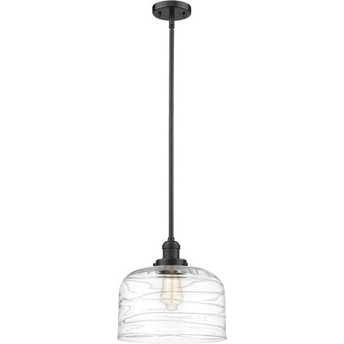 Franklin Restoration Bell LED 12 inch Oil Rubbed Bronze Mini Pendant Ceiling Light in Clear Deco Swirl