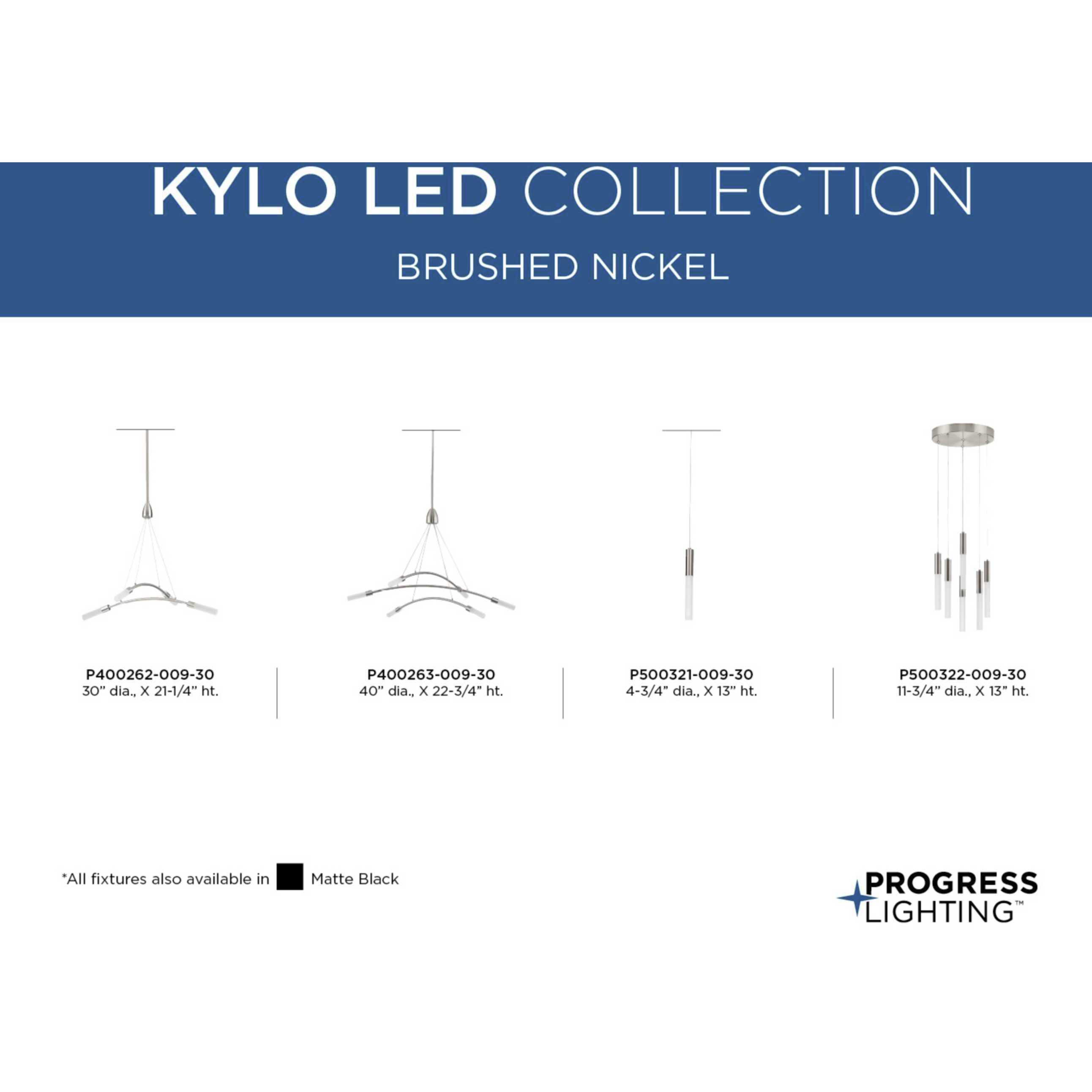 Kylo LED LED 40 inch Brushed Nickel Chandelier Ceiling Light, Progress LED