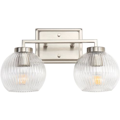 Elliott 2 Light 15.25 inch Pewter Vanity Light Wall Light in Ribbed Clear