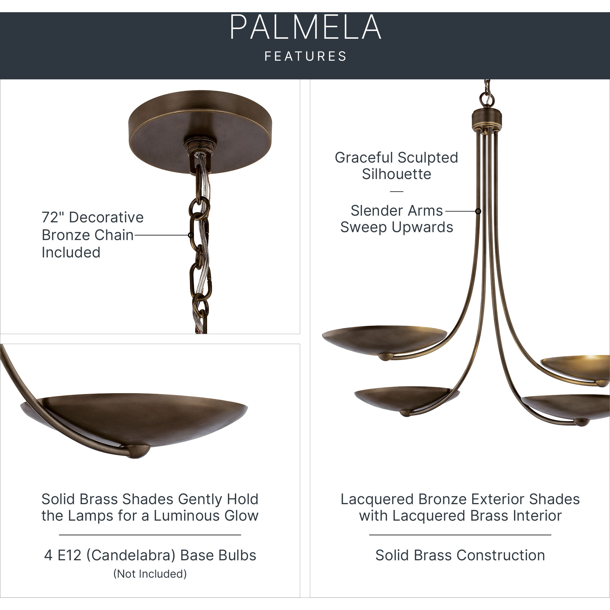 Palmela 4 Light Lacquered Bronze Chandelier Ceiling Light