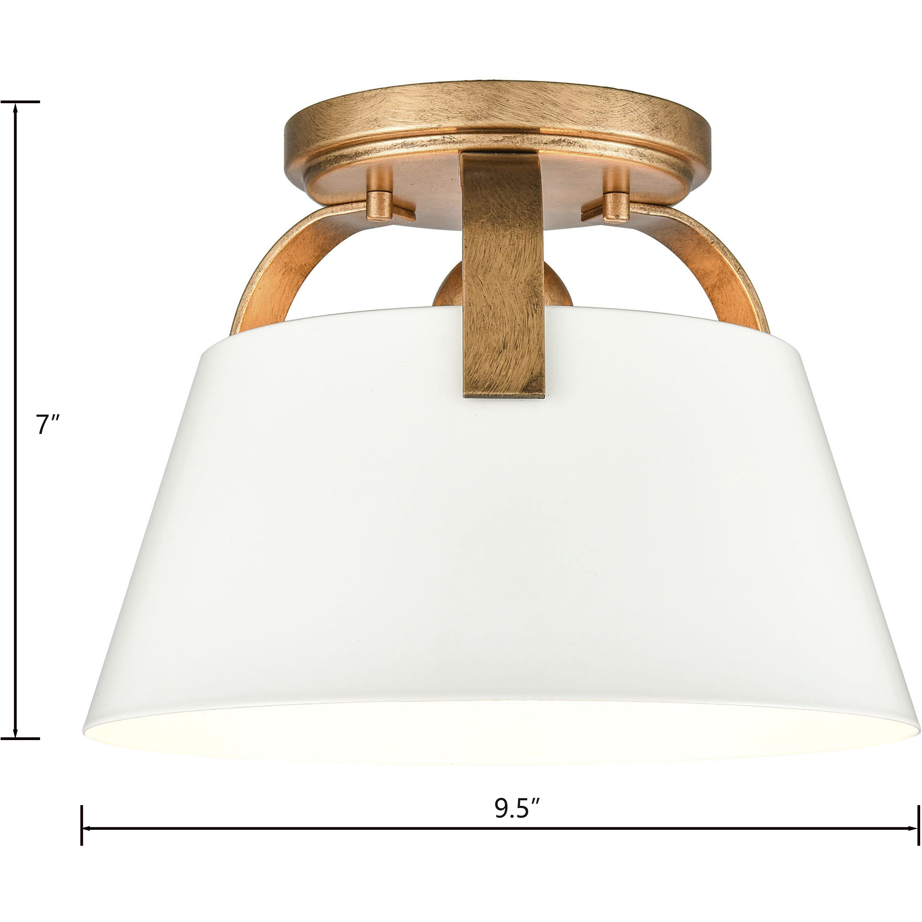 Jepson 1 Light 9.5 inch Antique Gold with Matte White Semi Flush Mount Ceiling Light
