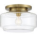 Peri 1 Light 12 inch Satin Brass Flushmount Ceiling Light