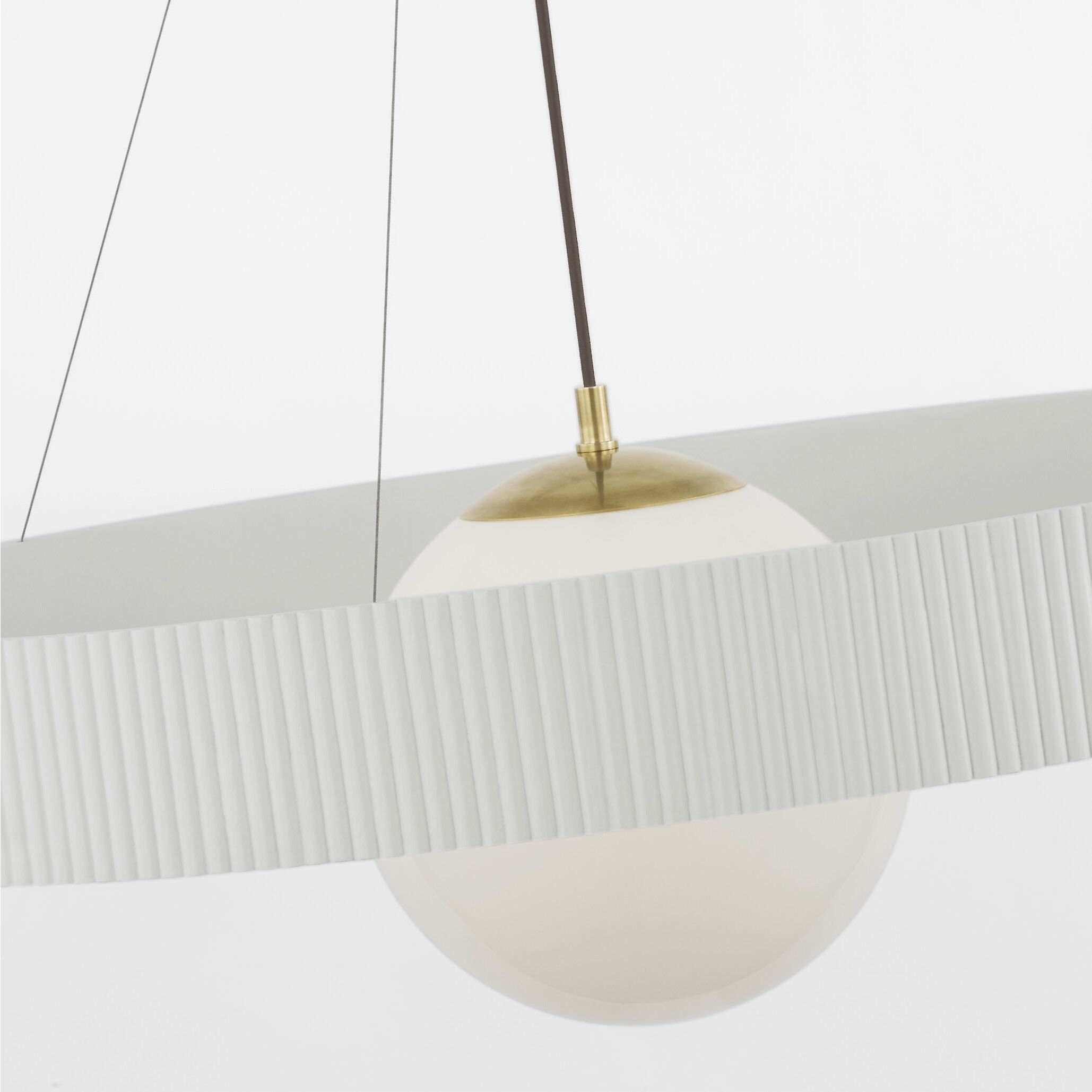 Windsor Smith Arena LED 42 inch Hand-Rubbed Antique Brass and Matte White Ring and Globe Chandelier Ceiling Light