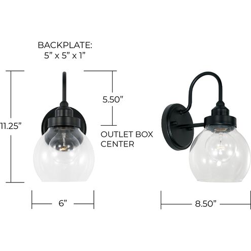 Elijah 1 Light 6 inch Matte Black Sconce Wall Light