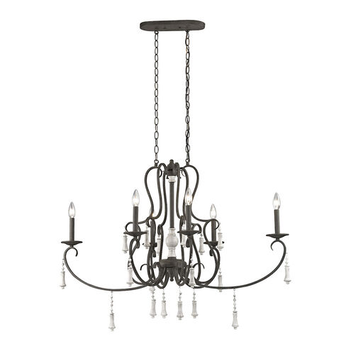 Bradley 6 Light 42 inch Blackened Bronze with Weathered White Chandelier Ceiling Light
