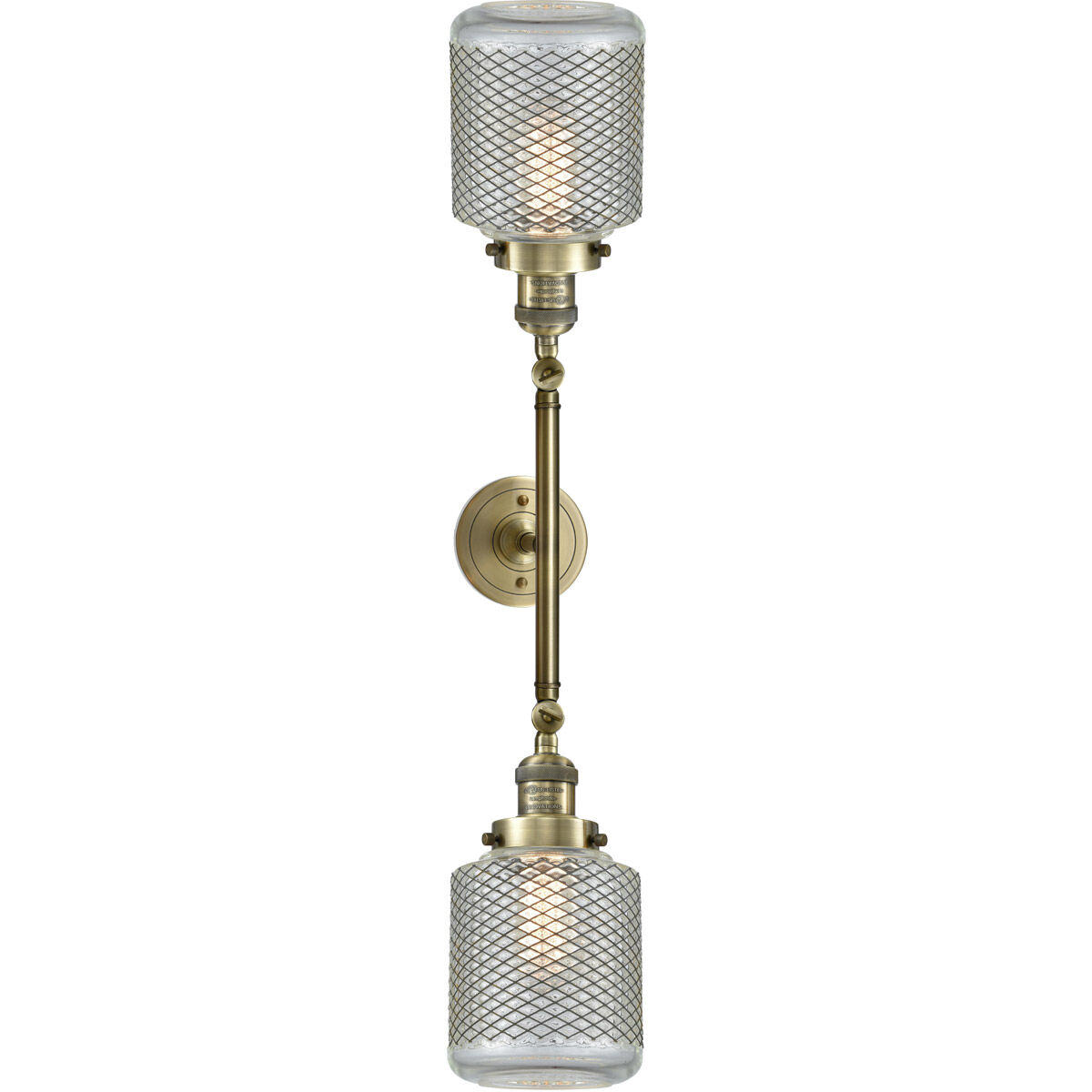Franklin Restoration Stanton 2 Light 16 inch Antique Brass Bath Vanity Light Wall Light in Incandescent, Clear Wire Mesh Glass, Franklin Restoration