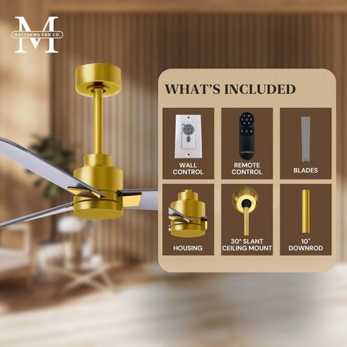 Atlas Alessandra 56 inch Brushed Brass with Brushed Nickel Blades Indoor/Outdoor Ceiling Fan