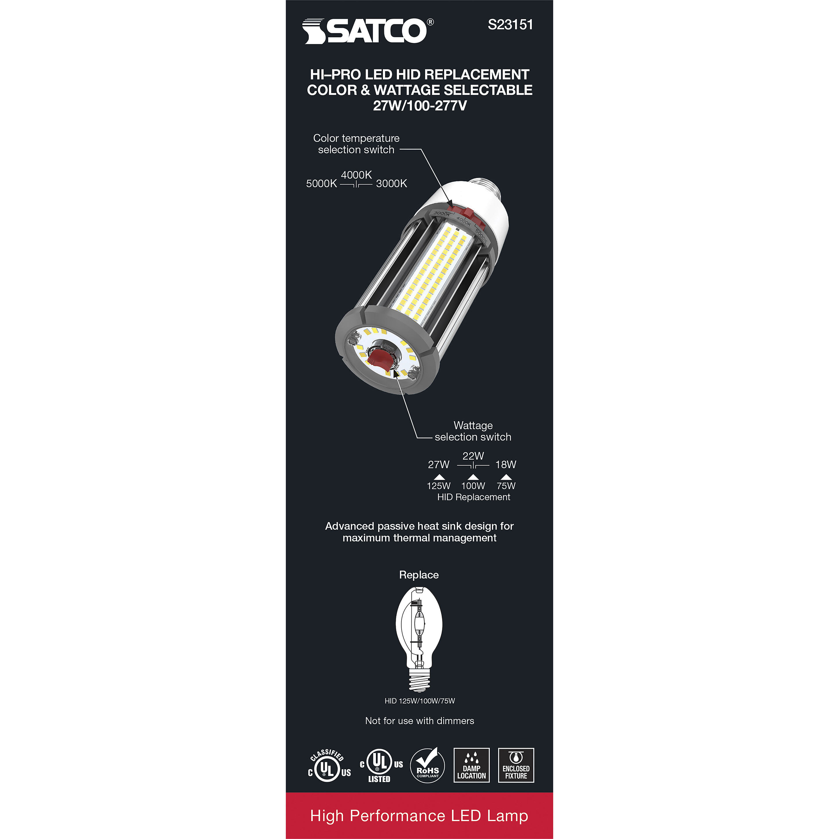 Lumos LED Extended Mogul 18.00 watt 3000K Light Bulb 