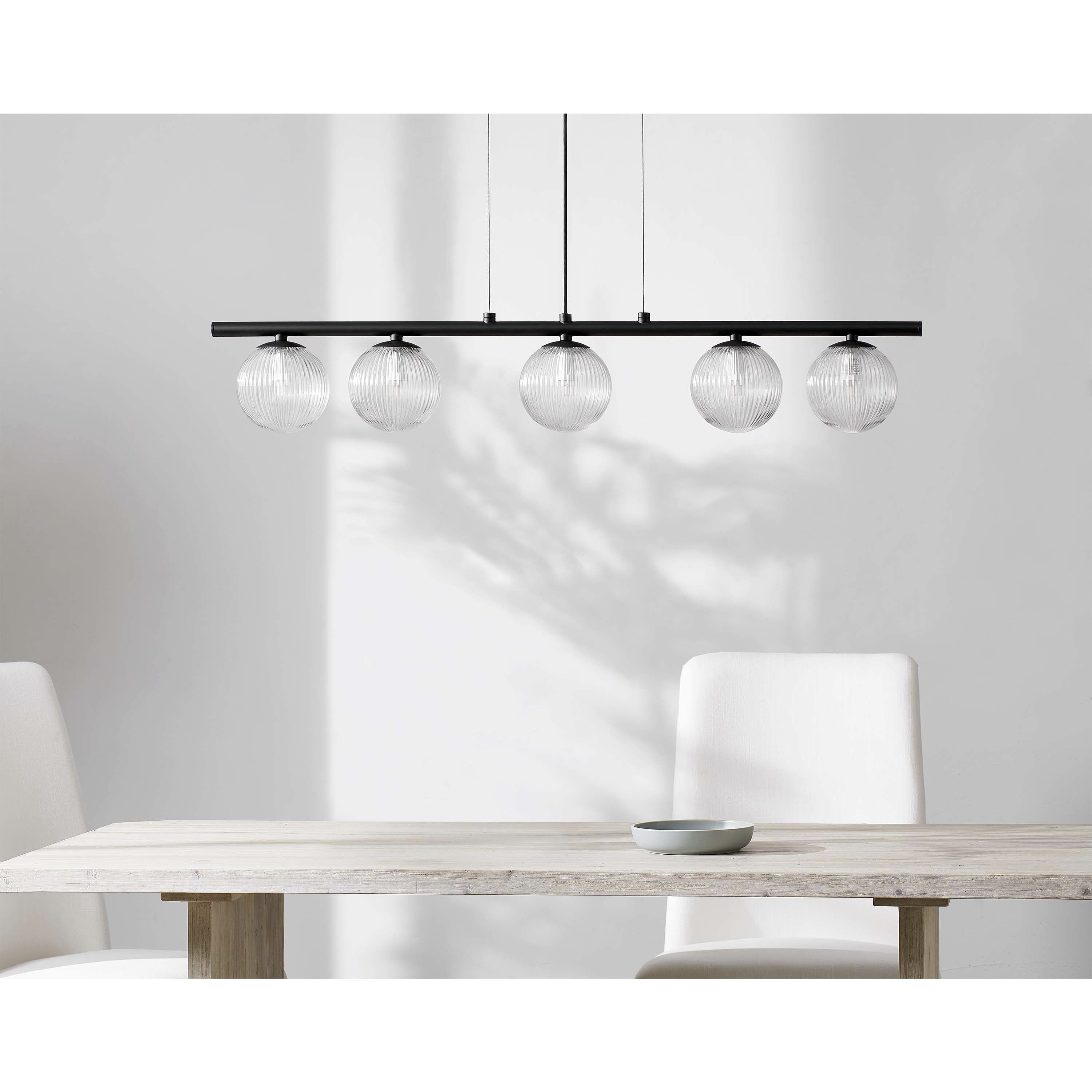 Chandra 5 Light 46 inch Matte Black and Clear Linear Pendant Ceiling Light