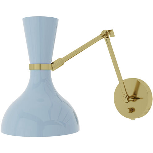 Clare Adjustable Armed Wall Sconce Wall Light in Modern Brass, Baby Blue