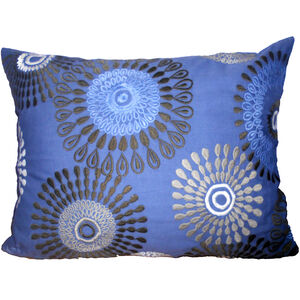 Embroidered 16 inch Blue and Brown Pillow