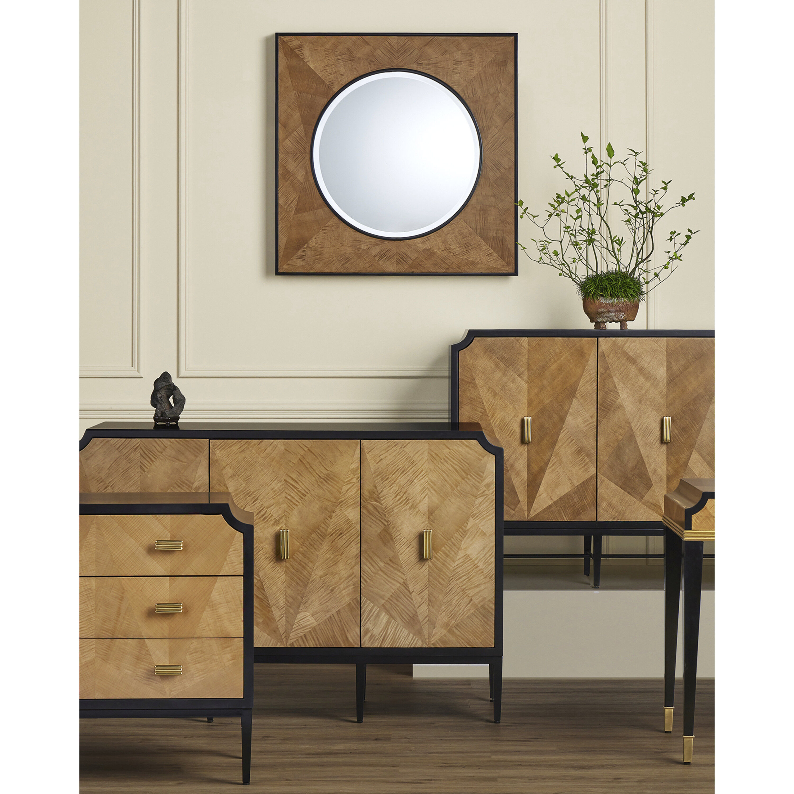 Kallista 36 X 36 inch Taupe/Black/Mirror Mirror