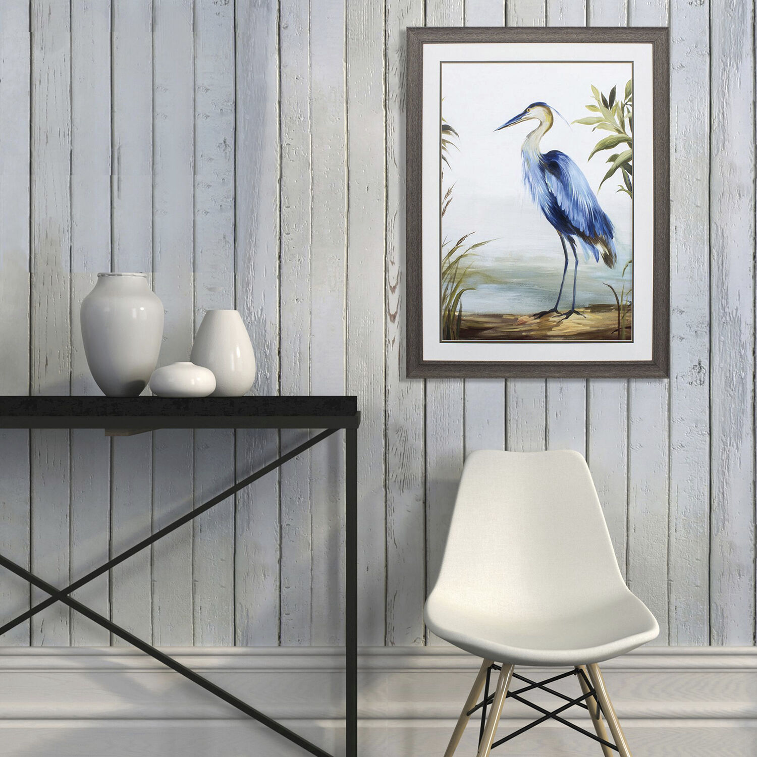 Blue Heron Gray Heron Blue Framed Art, Propac