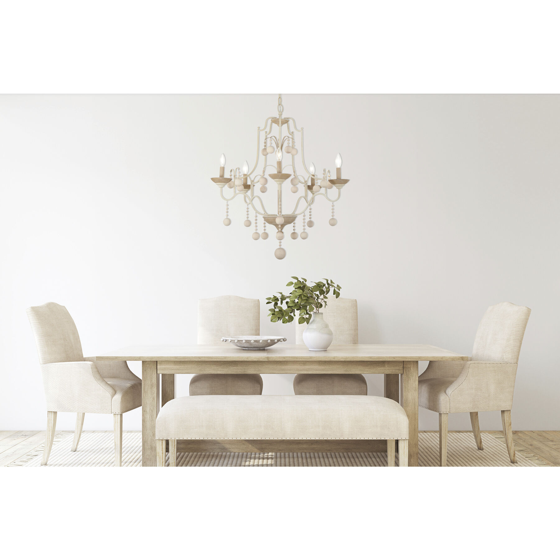 Colonial Charm 5 Light 28 inch White Wash and Sun Dried Clay Chandelier Ceiling Light