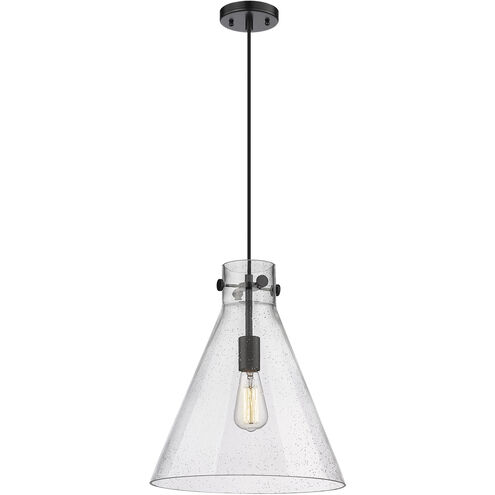 Newton Cone 1 Light 14 inch Matte Black Pendant Ceiling Light in Seedy Glass