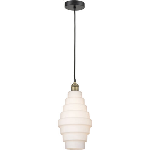 Cascade 1 Light 8 inch Black Antique Brass Mini Pendant Ceiling Light in White Glass