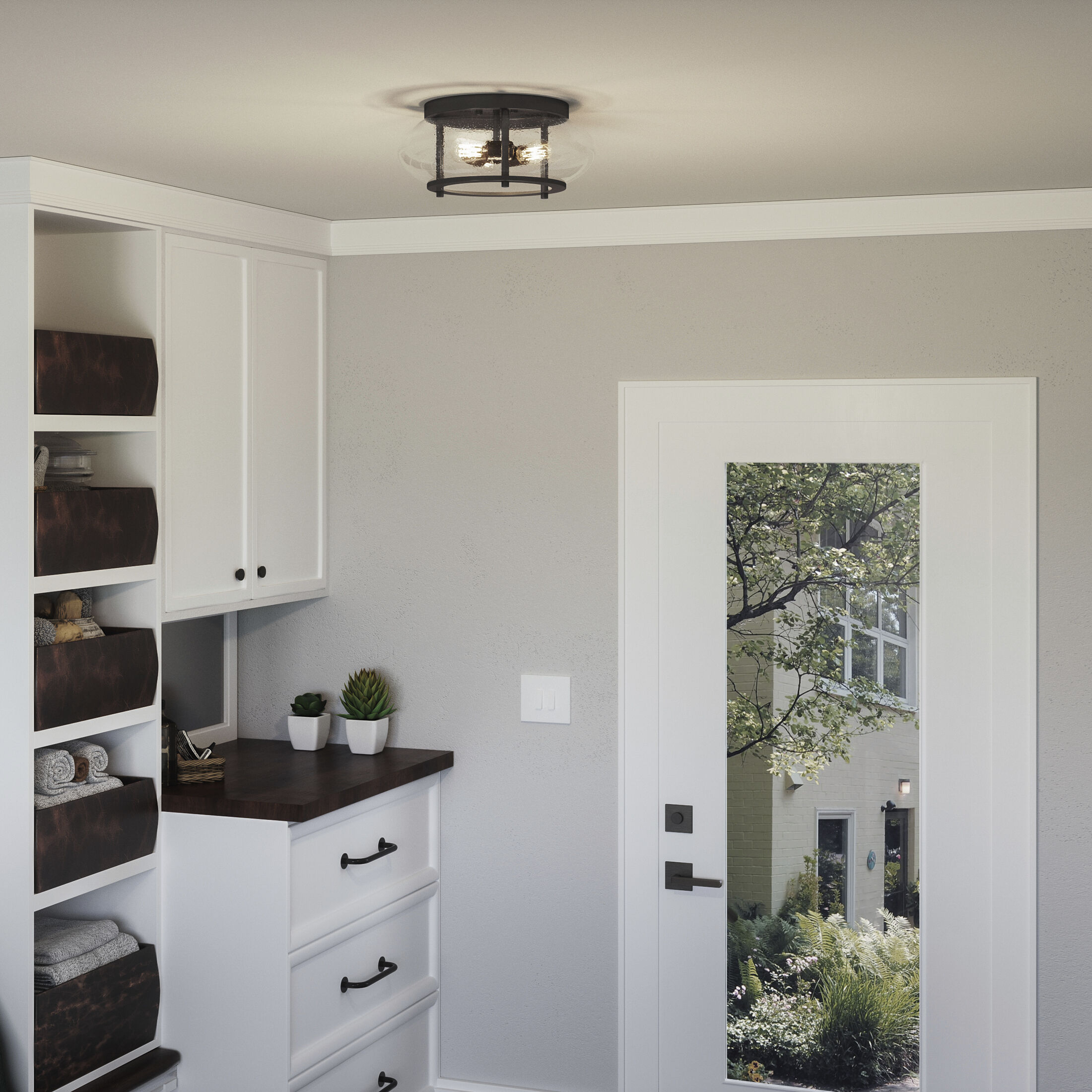 Trilogy 3 Light 16 inch Old Bronze Flush Mount Ceiling Light 