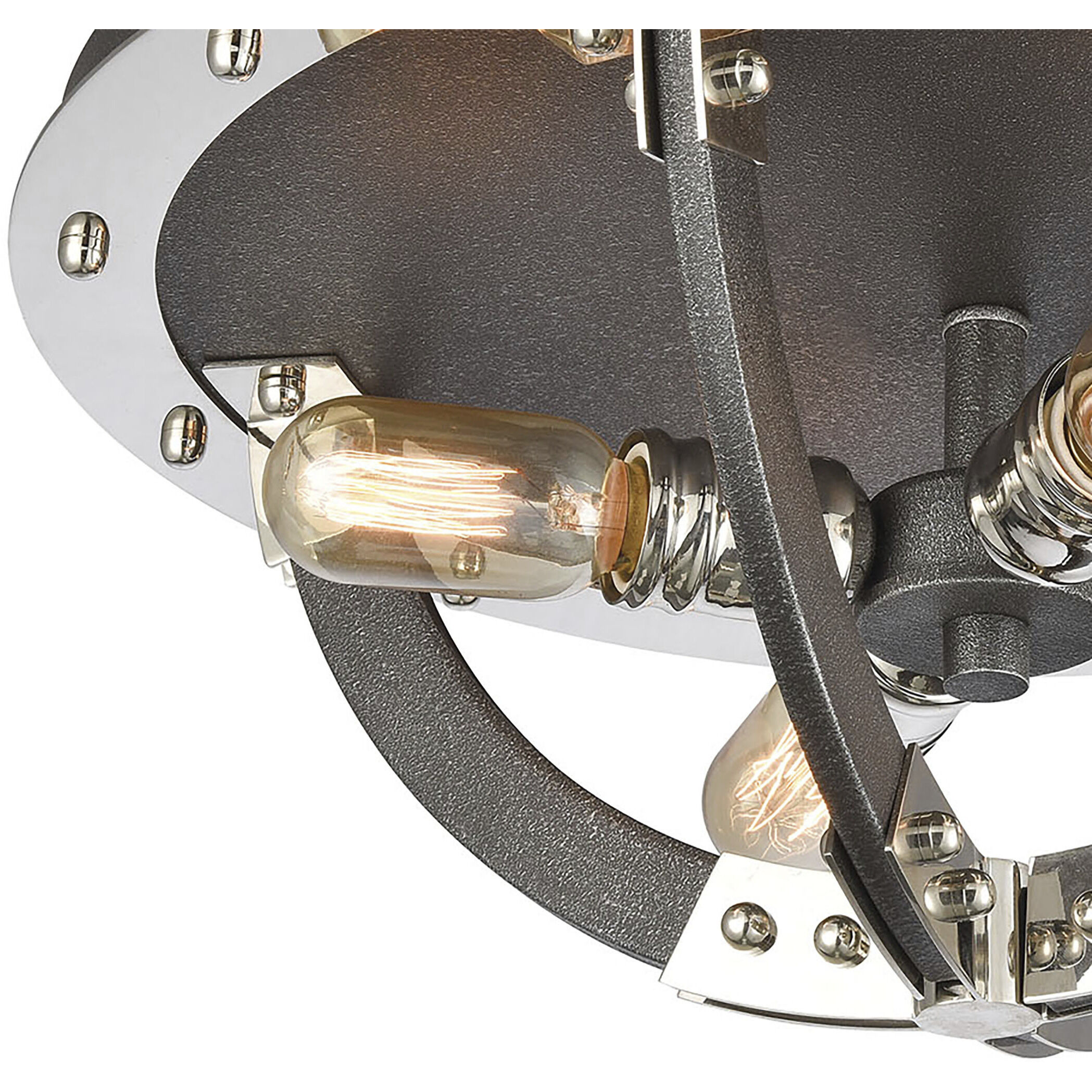 Riveted Plate 4 Light 19 inch Silverdust Iron with Polished Nickel Flush Mount Ceiling Light