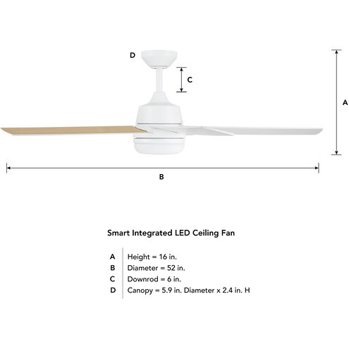 Astrea 52 inch Matte White with Reversible Matte White/Blonde Maple Blades Smart Color Fan