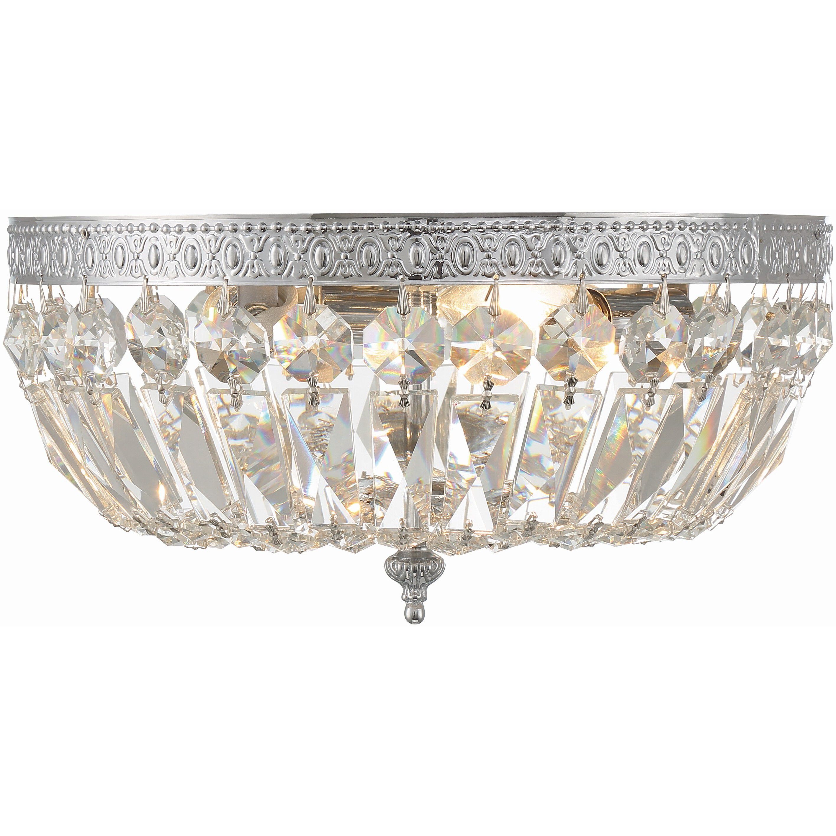 Waltham 3 Light 12 inch Polished Chrome Flush Ceiling Light in Clear Italian