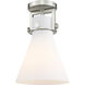 Newton Cone 1 Light 8 inch Satin Nickel Flush Mount Ceiling Light in Matte White Glass