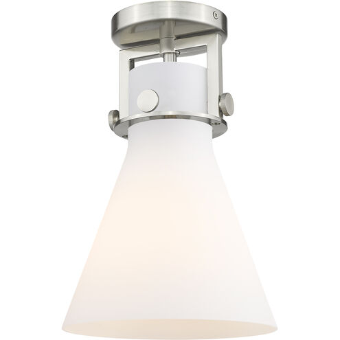 Newton Cone 1 Light 8 inch Satin Nickel Flush Mount Ceiling Light in Matte White Glass