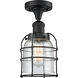 Franklin Restoration Small Bell Cage LED 5 inch Black Antique Brass Semi-Flush Mount Ceiling Light in Seedy Glass, Franklin Restoration