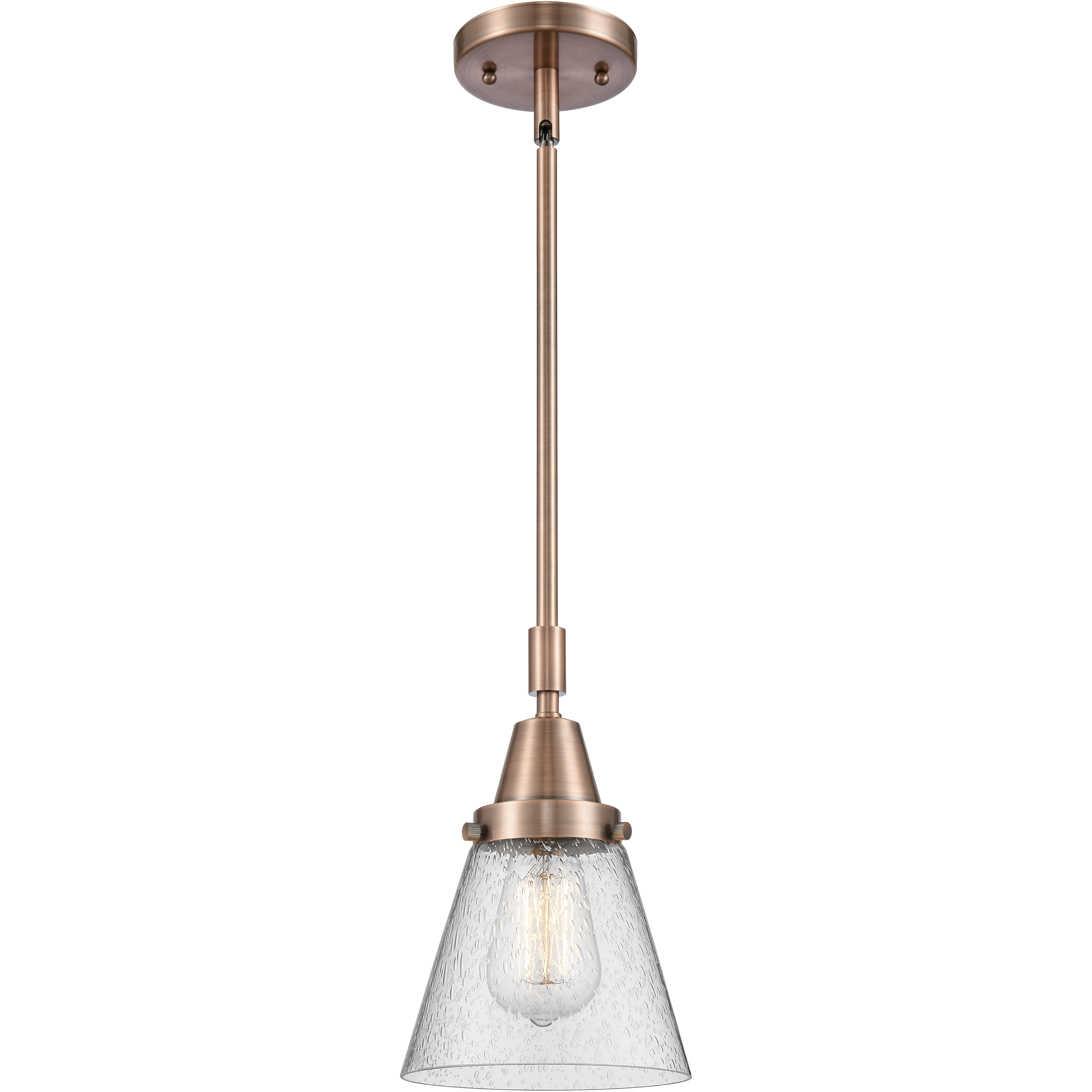 Franklin Restoration Small Cone 1 Light 6 inch Antique Copper Mini Pendant Ceiling Light in Seedy Glass