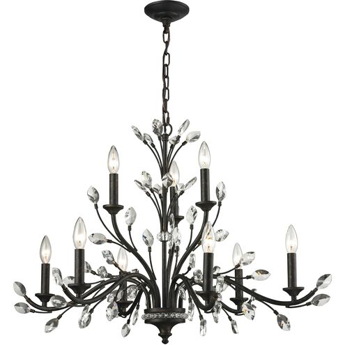 Crystal Branches 9 Light 33 inch Burnt Bronze Chandelier Ceiling Light