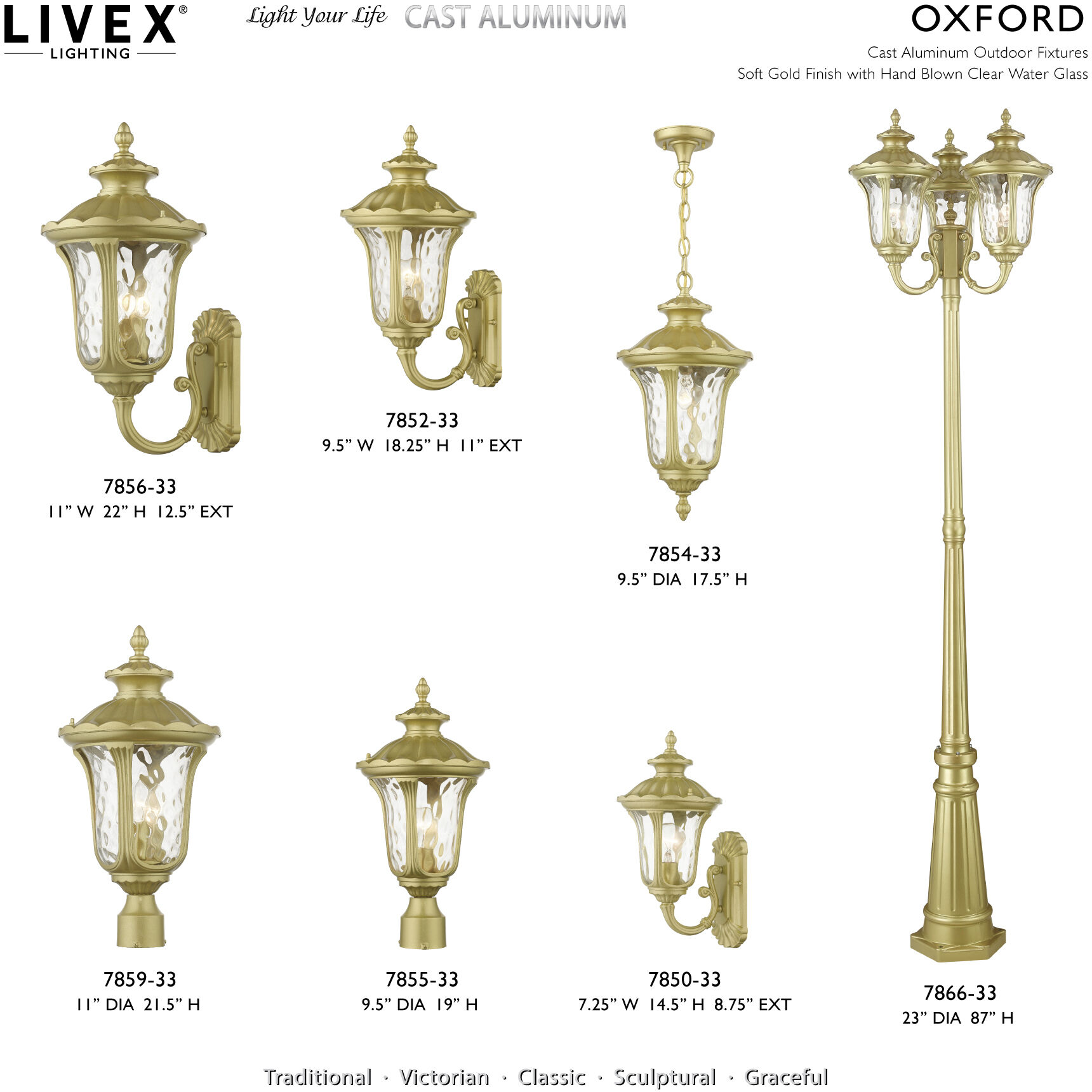 Oxford 3 Light 22 inch Soft Gold Outdoor Wall Lantern, Large