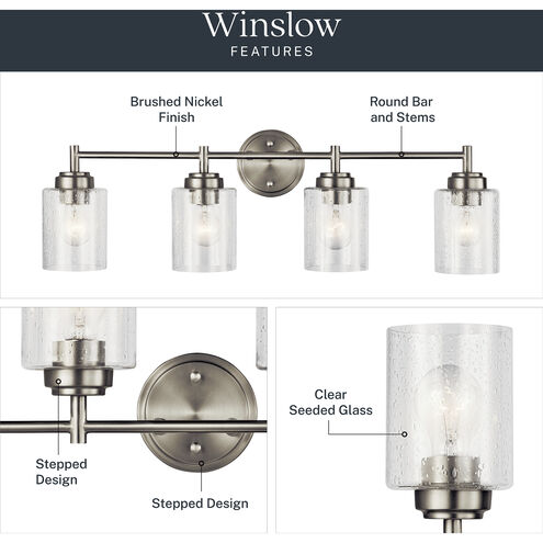 Winslow 4 Light 30 inch Brushed Nickel Wall Mt Bath 4 Arm Wall Light