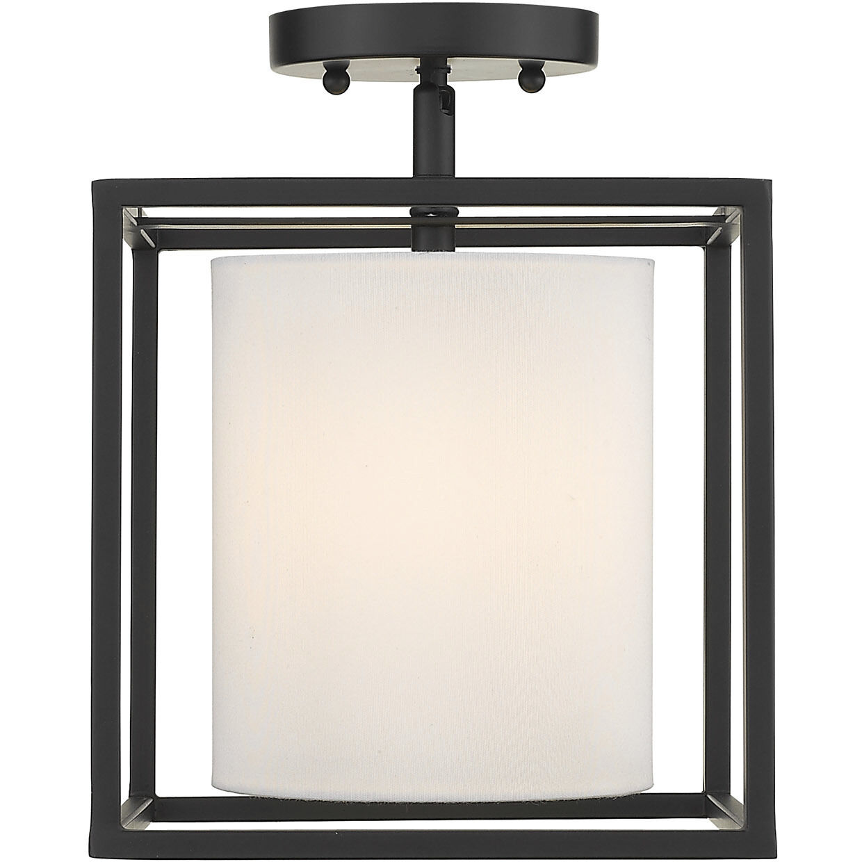 Manhattan 1 Light 9 inch Matte Black Semi-Flush Mount Ceiling Light, Damp